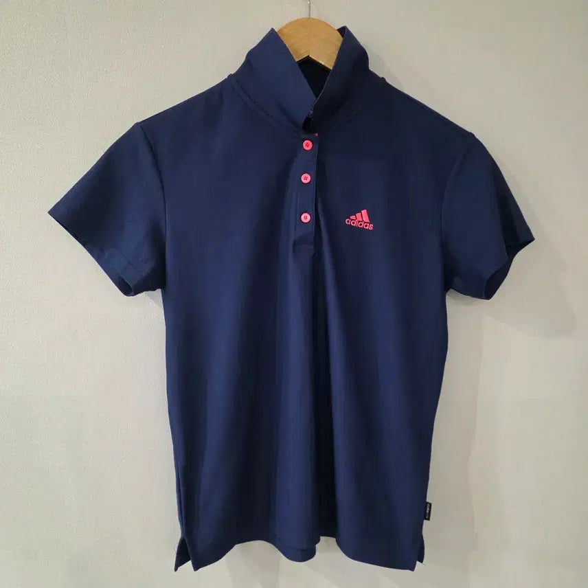 [BUNJANG] Adidas Navy Polo Shirt with Pink Logo (Size 95) / 아디다스 네이비 카라 반팔티 핑크로고 95
