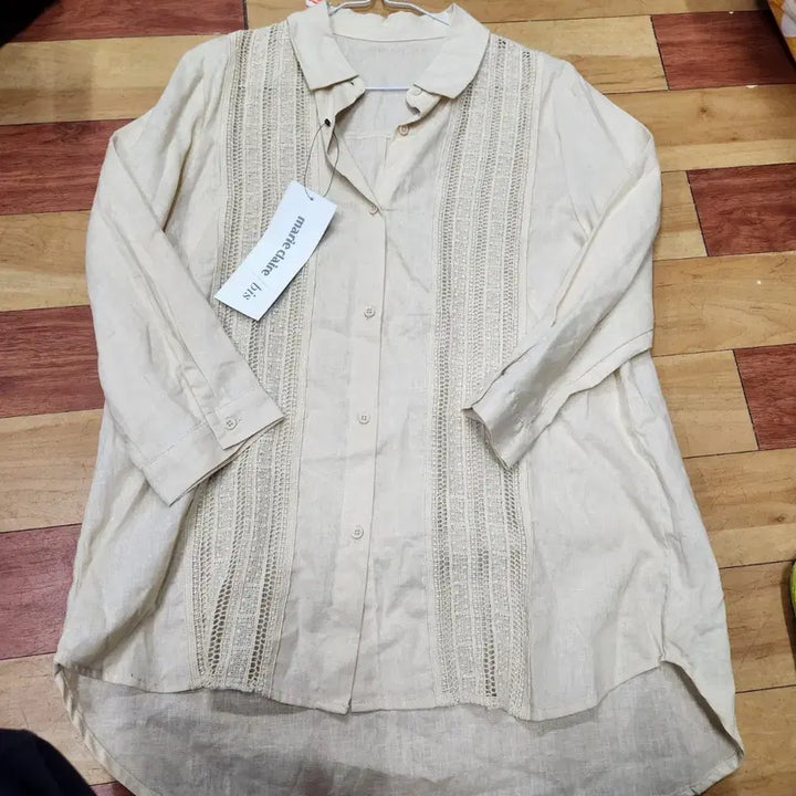 [BUNJANG] Marie Claire Lace Linen Shirt Blouse Size 66 / 마리끌레르 레이스 린넨 셔츠 블라우스66