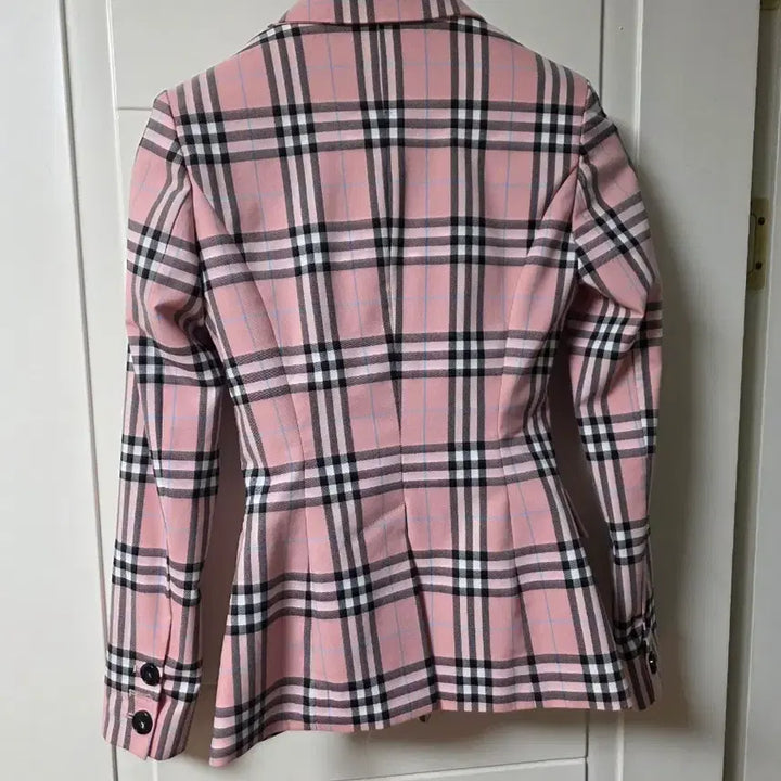 [BUNJANG] Pink Check Double-Button Jacket / 핑크 체크 더블버튼 자켓