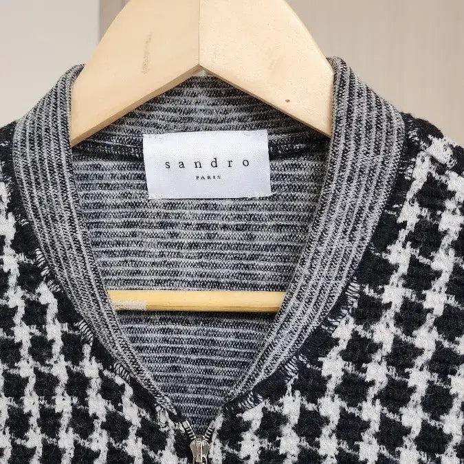 [BUNJANG] Sandro Houndstooth Wool Blend Knit Blouson Jacket / 산드로 하운드투스 울 블렌드 니트 블루종 재킷
