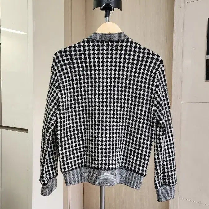 [BUNJANG] Sandro Houndstooth Wool Blend Knit Blouson Jacket / 산드로 하운드투스 울 블렌드 니트 블루종 재킷