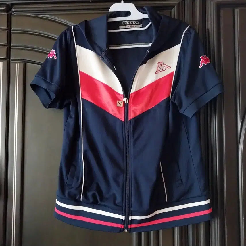 [BUNJANG] Kappa Short Sleeve Hoodie Zip-Up Navy/Red / 카파 반팔 후드집업 네이비/레드