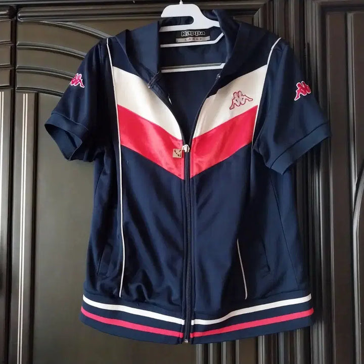 [BUNJANG] Kappa Short Sleeve Hoodie Zip-Up Navy/Red / 카파 반팔 후드집업 네이비/레드