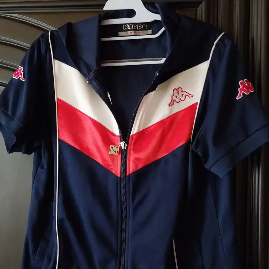 [BUNJANG] Kappa Short Sleeve Hoodie Zip-Up Navy/Red / 카파 반팔 후드집업 네이비/레드