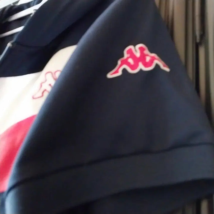 [BUNJANG] Kappa Short Sleeve Hoodie Zip-Up Navy/Red / 카파 반팔 후드집업 네이비/레드