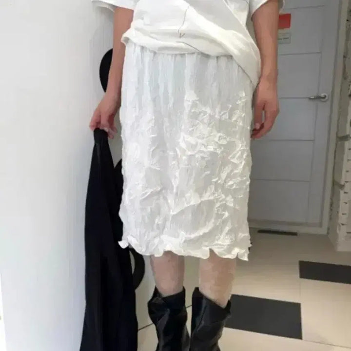 [BUNJANG] Wrinkle Midi Skirt Ivory / 링클 미디 스커트 아이보리