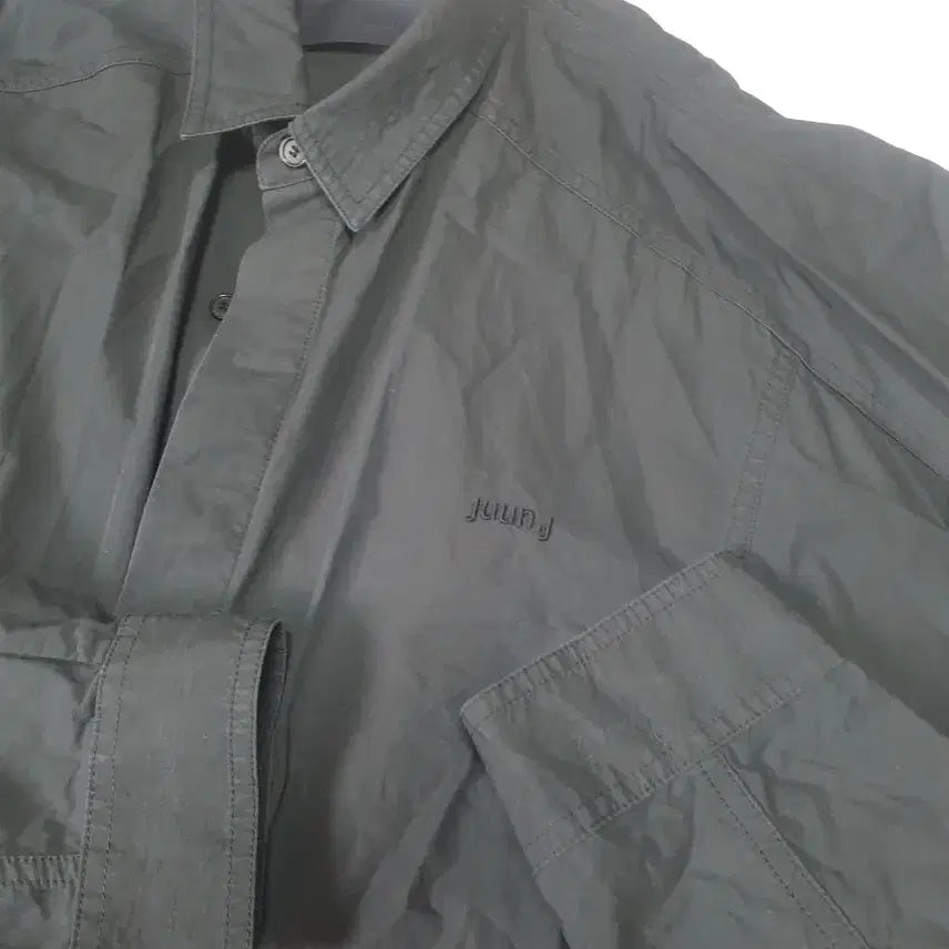 [BUNJANG] Juun.J Dolman Black Oversized String Coach Shirt / 준지 돌먼 블랙 오버핏 스트링 코치 셔츠