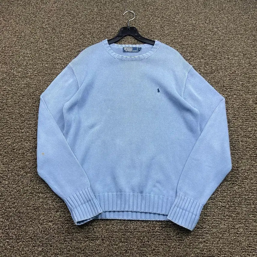 [BUNJANG] Polo Ralph Lauren Sky Blue Cotton Round Knit Sweater (S) / 폴로 랄프로렌 스카이블루 코튼 라운드 니트