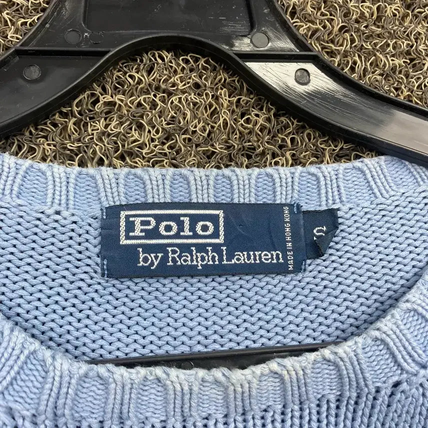 [BUNJANG] Polo Ralph Lauren Sky Blue Cotton Round Knit Sweater (S) / 폴로 랄프로렌 스카이블루 코튼 라운드 니트