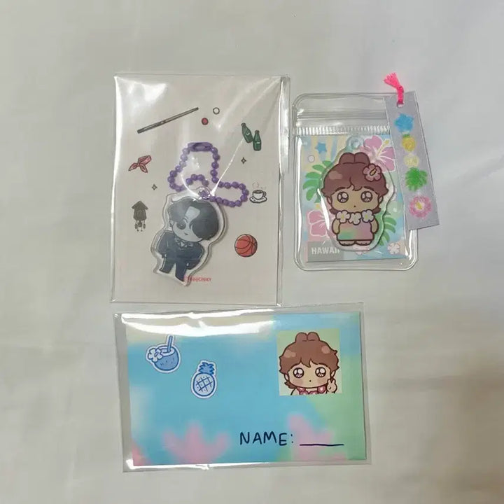 [BUNJANG] BTS Jungkook Hawaiian + Jamggu Retro Keyring Bundle Set / 정국 키링 궁물 하와이안 + 잠꾸 레트로 방탄 비공굿 비공식 띠부씰