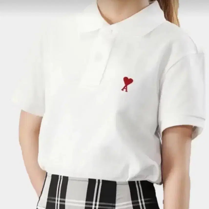 [BUNJANG] AMI Heart Logo Short Sleeve Polo T-Shirt White/Black / 아미 하트 반팔 카라티 PK 화이트/블랙 새상품
