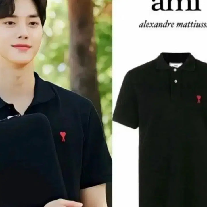 [BUNJANG] AMI Heart Logo Short Sleeve Polo T-Shirt White/Black / 아미 하트 반팔 카라티 PK 화이트/블랙 새상품