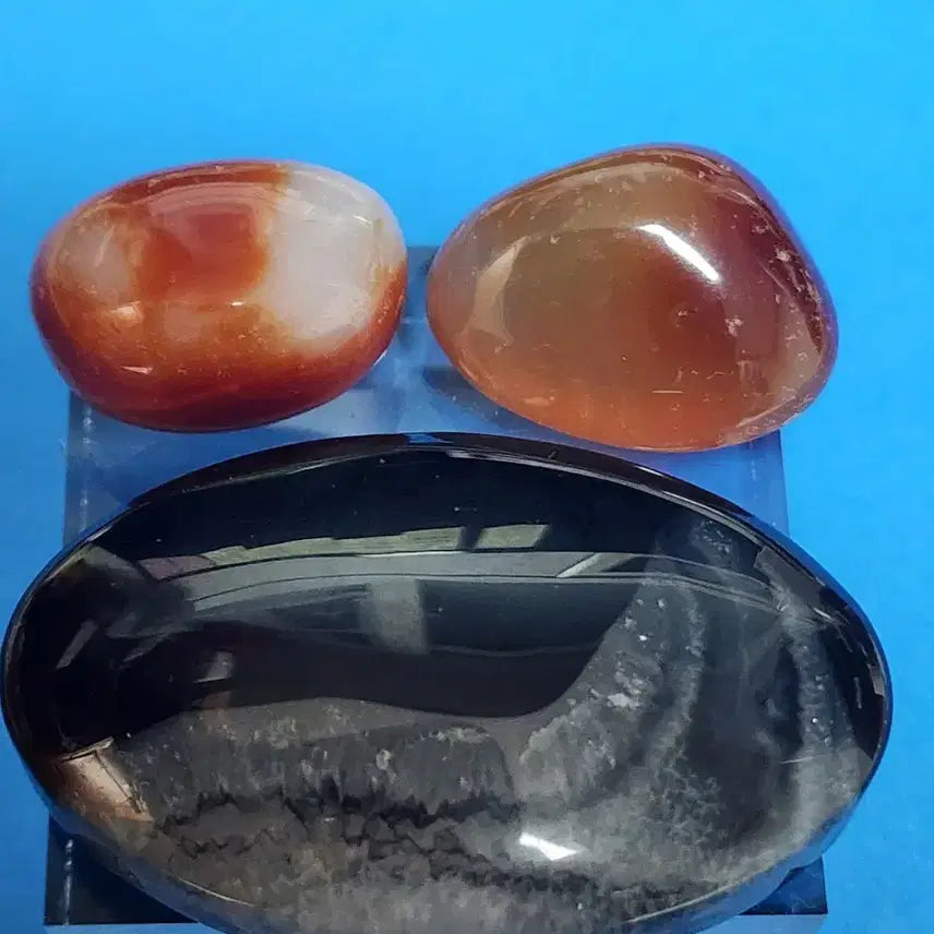 [BUNJANG] Natural Crystal Black Agate Gemstone with Stand / 천연 크리스탈 흑 마노 원석 타원형+받침대