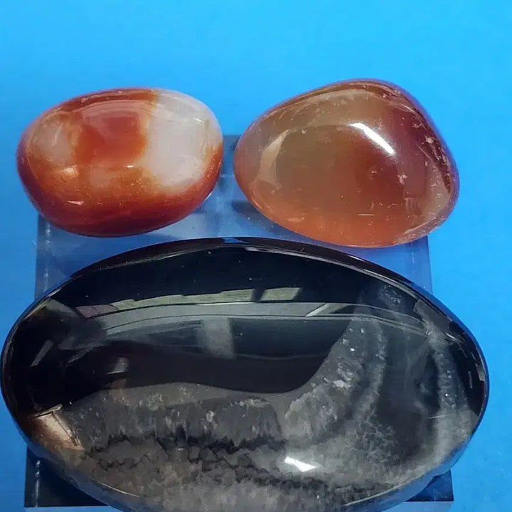 [BUNJANG] Natural Crystal Black Agate Gemstone with Stand / 천연 크리스탈 흑 마노 원석 타원형+받침대