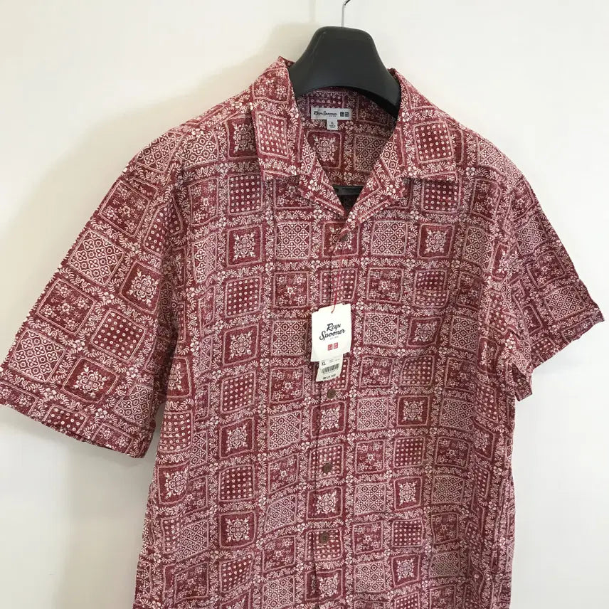 [BUNJANG] Uniqlo x Reyn Spooner Collaboration Paisley Red Cotton Short Sleeve Shirt XL / 유니클로 x 레인스푸너 콜라보 셔츠 새상품 [XL]