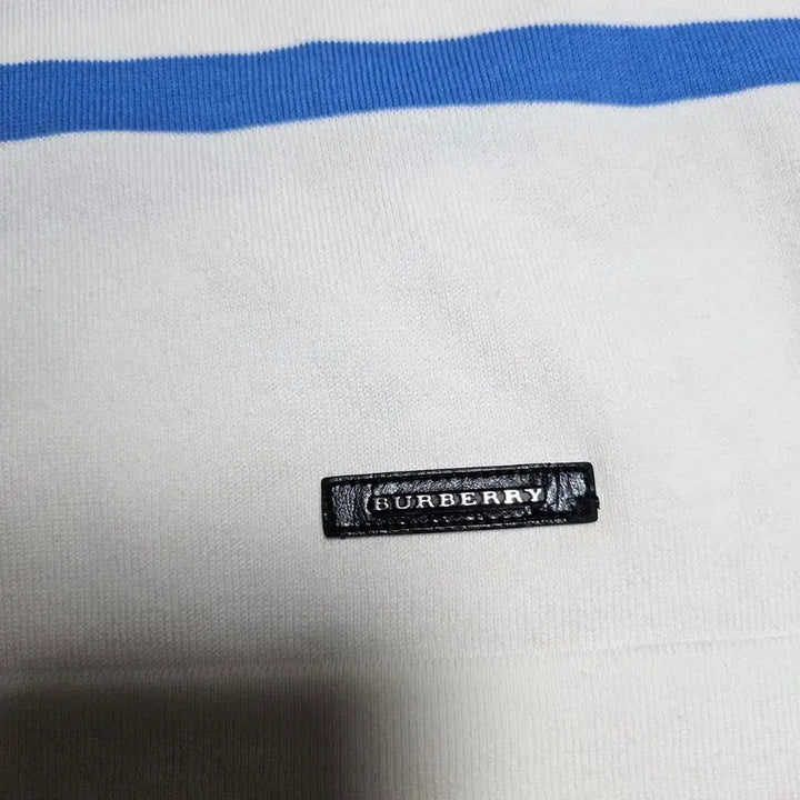 [BUNJANG] Burberry White/Blue Stripe Short Sleeve Polo T-Shirt / 버버리 화이트/블루 스트라이프 반팔 카라 티셔츠