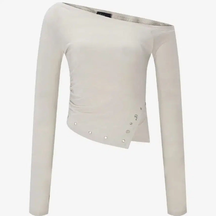 [BUNJANG] Plonopal Remy Top Beige Shirring Long Sleeve / (새상품) 플노팔 레미탑 베이지 레미 언발 셔링 롱슬리브