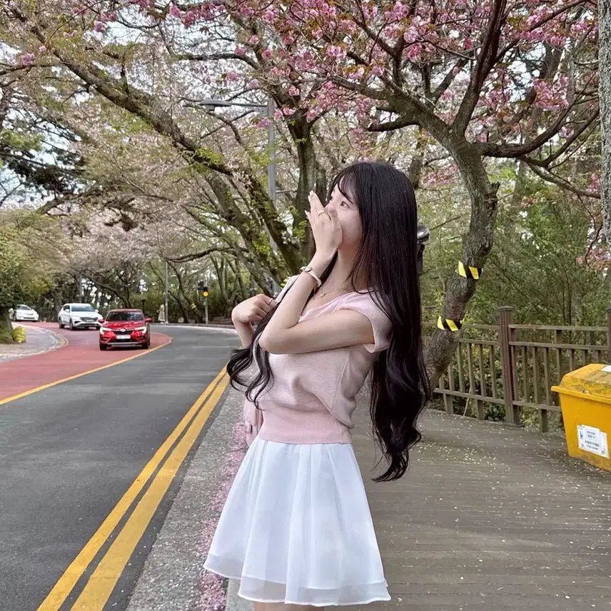 [BUNJANG] MAYOON Baby Pink Short Sleeve Knit Top / 메이윤 군살삭제핏 반팔니트 베이비핑크 새상품