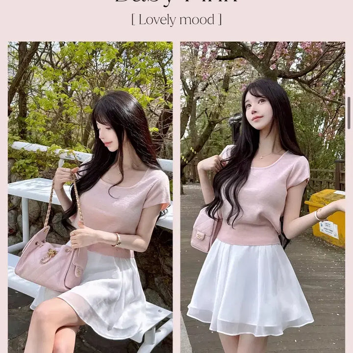 [BUNJANG] MAYOON Baby Pink Short Sleeve Knit Top / 메이윤 군살삭제핏 반팔니트 베이비핑크 새상품