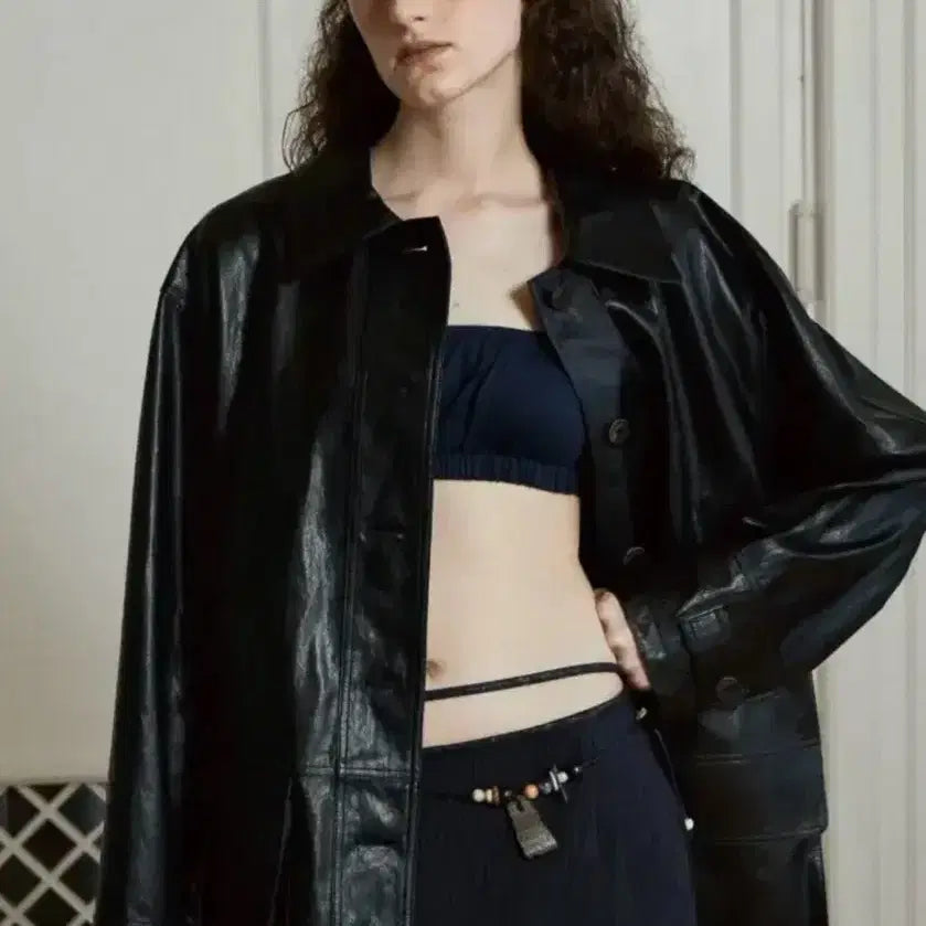 [BUNJANG] Verso Vegan Leather Half Coat / 베르소 비건 레더 하프 코트