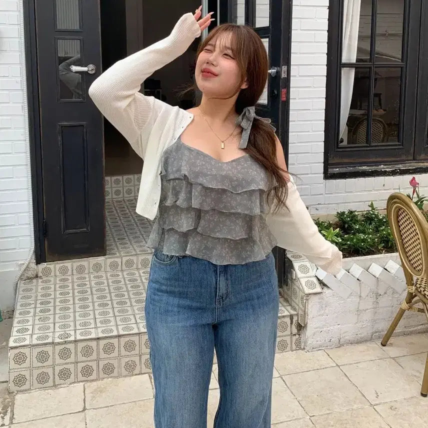 [BUNJANG] DAISY TWEL Holic Chiffon Layered Smocked Cami Top + Tie Set / 데이지투엘 홀릭 쉬폰 캉캉 스모크 나시 +타이세트