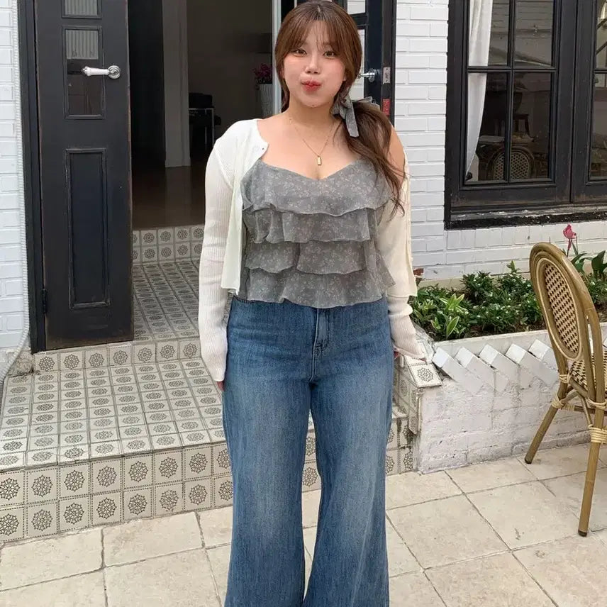 [BUNJANG] DAISY TWEL Holic Chiffon Layered Smocked Cami Top + Tie Set / 데이지투엘 홀릭 쉬폰 캉캉 스모크 나시 +타이세트