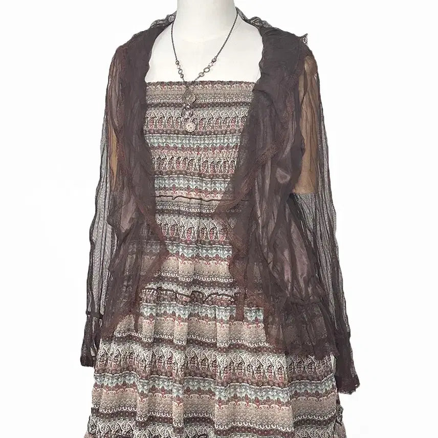 [BUNJANG] Vintage Shiffon Ruffle Lace Ribbon See-Through Jacket Cardigan / 일본빈티지 쉬폰망사셔링 레이스리본시스루자켓가디건모리걸하구미룩갸루y2k히피
