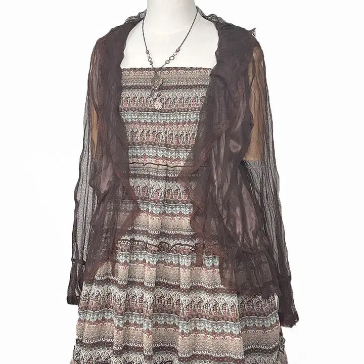 [BUNJANG] Vintage Shiffon Ruffle Lace Ribbon See-Through Jacket Cardigan / 일본빈티지 쉬폰망사셔링 레이스리본시스루자켓가디건모리걸하구미룩갸루y2k히피
