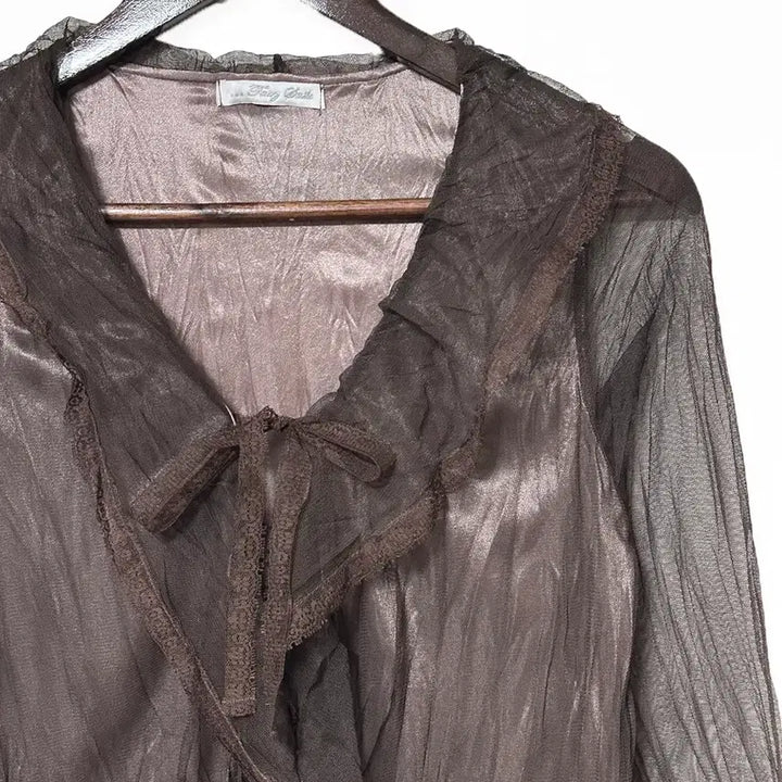 [BUNJANG] Vintage Shiffon Ruffle Lace Ribbon See-Through Jacket Cardigan / 일본빈티지 쉬폰망사셔링 레이스리본시스루자켓가디건모리걸하구미룩갸루y2k히피