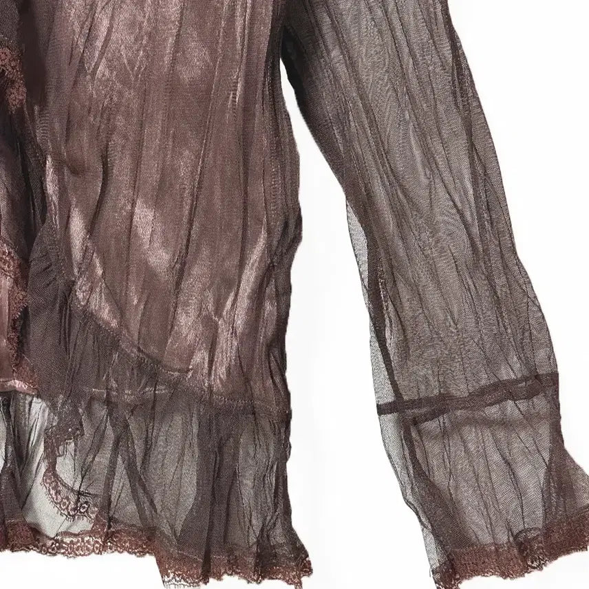 [BUNJANG] Vintage Shiffon Ruffle Lace Ribbon See-Through Jacket Cardigan / 일본빈티지 쉬폰망사셔링 레이스리본시스루자켓가디건모리걸하구미룩갸루y2k히피