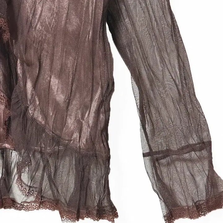 [BUNJANG] Vintage Shiffon Ruffle Lace Ribbon See-Through Jacket Cardigan / 일본빈티지 쉬폰망사셔링 레이스리본시스루자켓가디건모리걸하구미룩갸루y2k히피