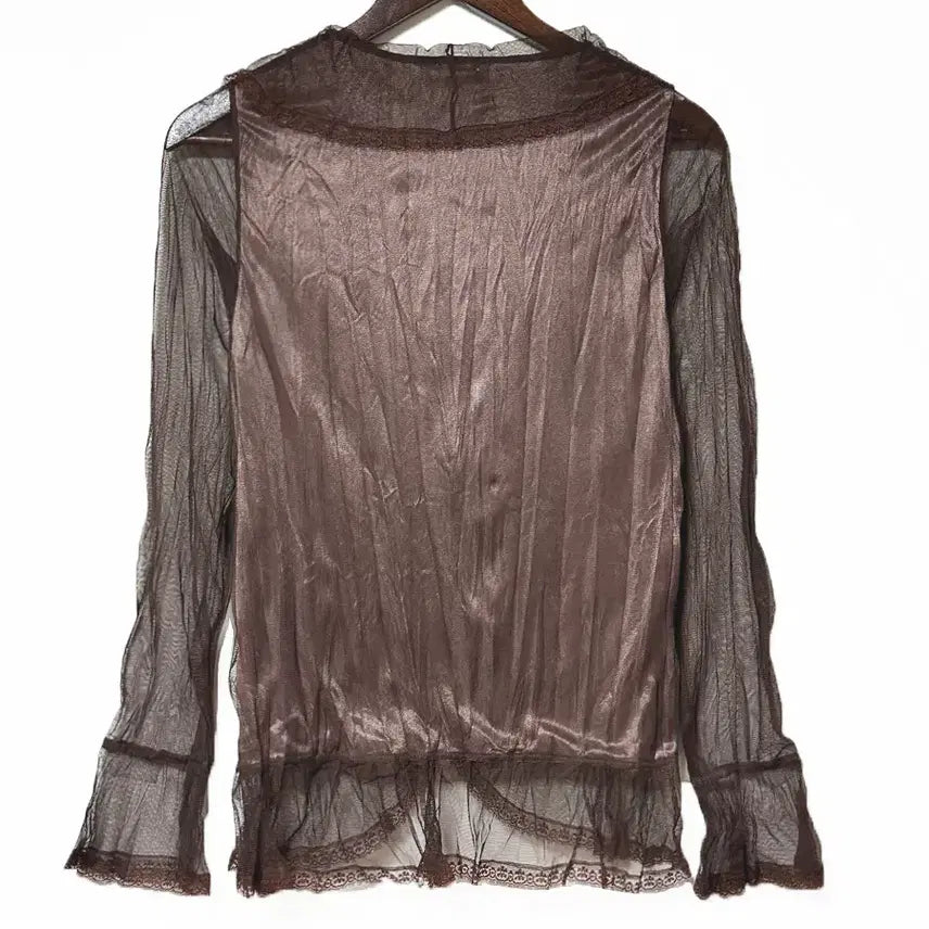 [BUNJANG] Vintage Shiffon Ruffle Lace Ribbon See-Through Jacket Cardigan / 일본빈티지 쉬폰망사셔링 레이스리본시스루자켓가디건모리걸하구미룩갸루y2k히피