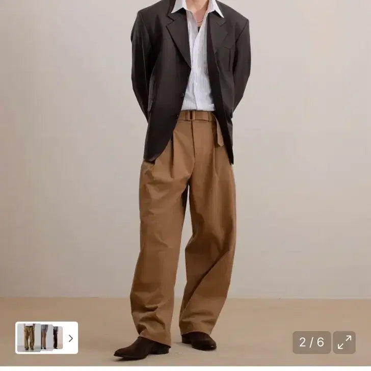 [BUNJANG] Veid Double Pleats Belted Trousers Deep Camel Size 1 / veiyd 더블 플리츠 벨티드 트라우저 딥카멜 1 새상품 (베이지팬츠)