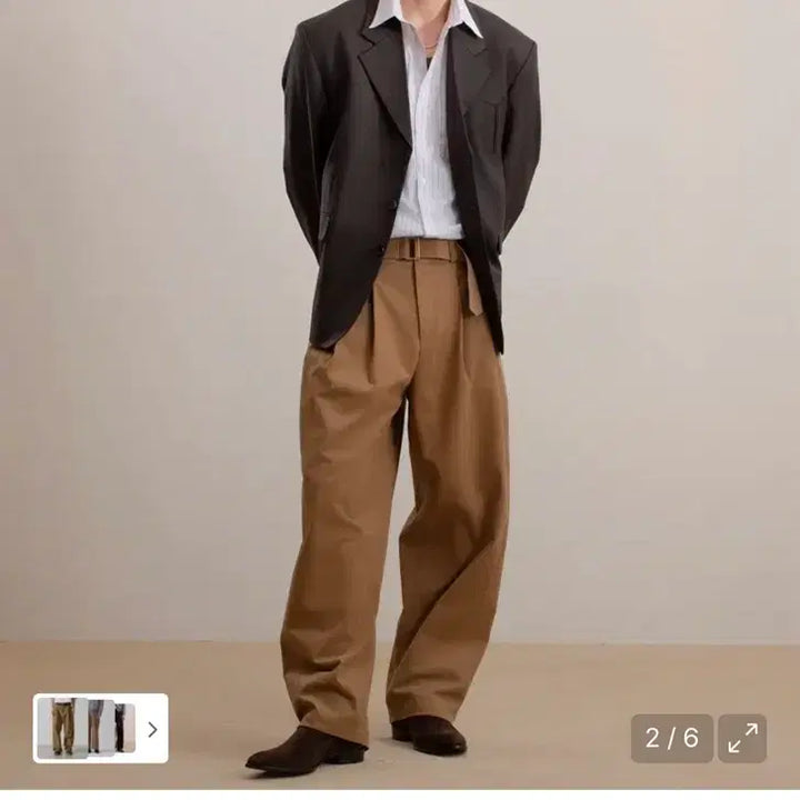 [BUNJANG] Veid Double Pleats Belted Trousers Deep Camel Size 1 / veiyd 더블 플리츠 벨티드 트라우저 딥카멜 1 새상품 (베이지팬츠)
