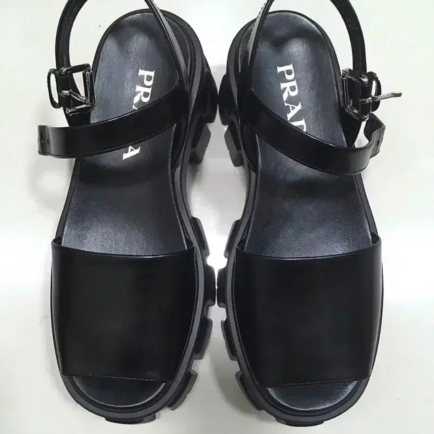 [BUNJANG] Prada Monolith Leather Sandals - Black - Size 37 / 프라다 레더 모놀리스 샌들 37