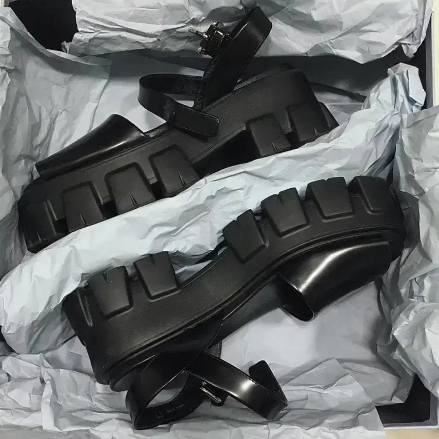 [BUNJANG] Prada Monolith Leather Sandals - Black - Size 37 / 프라다 레더 모놀리스 샌들 37