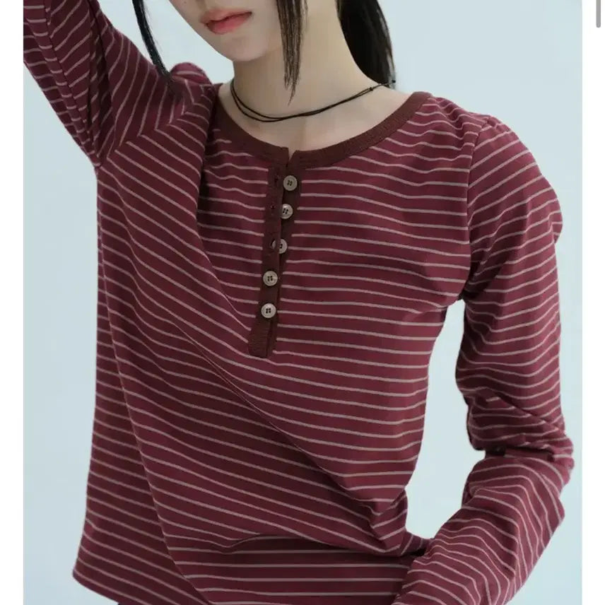 [BUNJANG] Tilde Seoul Striped Long Sleeve T-Shirt / 에이블리 틸데서울 단가락 배색 스프라이프 티셔츠 롱슬리브