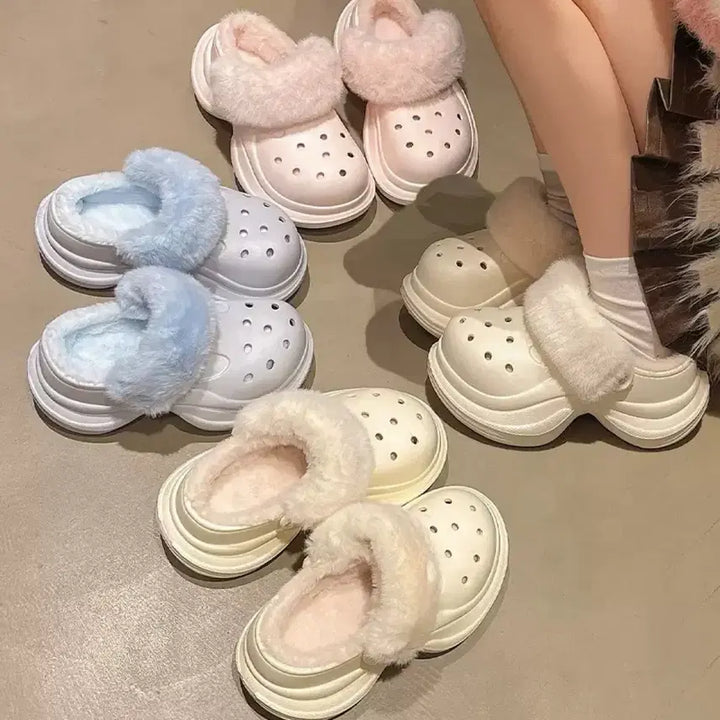 [BUNJANG] EVA Platform Fur Slippers / [급처/새상품] 퍼 슬리퍼 통굽 EVA