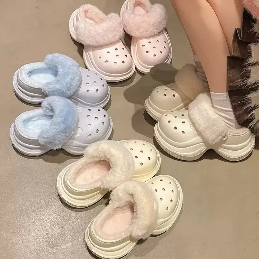[BUNJANG] EVA Platform Fur Slippers / [급처/새상품] 퍼 슬리퍼 통굽 EVA