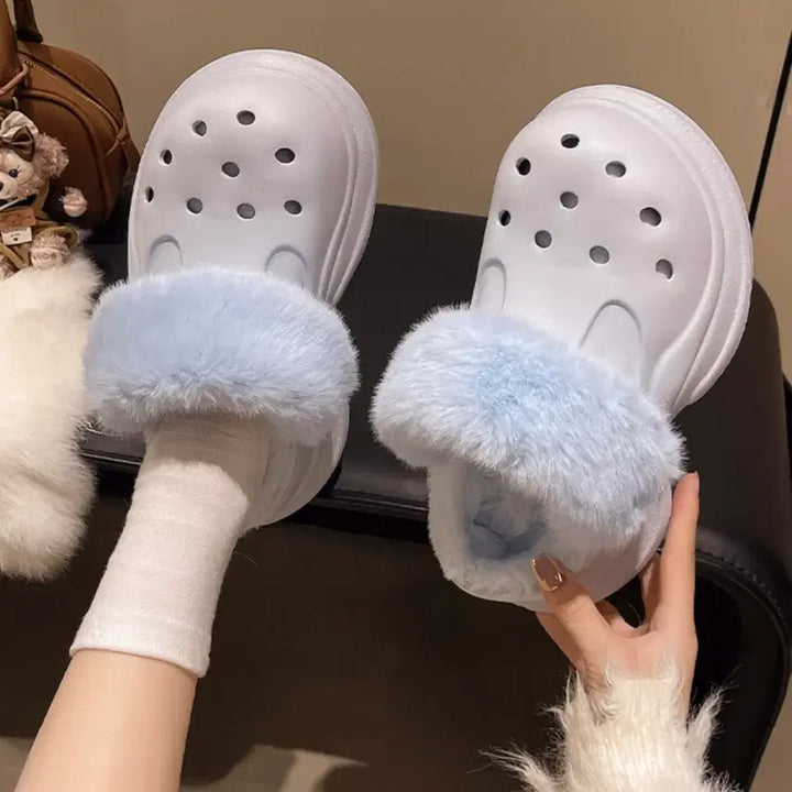[BUNJANG] EVA Platform Fur Slippers / [급처/새상품] 퍼 슬리퍼 통굽 EVA