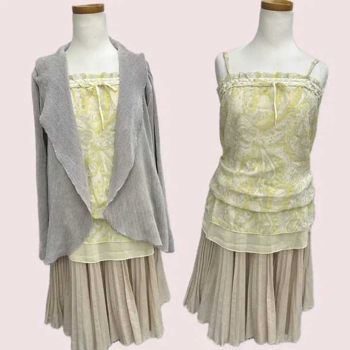 [BUNJANG] Vintage Hippie Mori Girl Crochet Lace Coordi Set / 일본빈티지 히피 모리걸 나시 가디건 미디스커트 러블리 레이스 코디세트