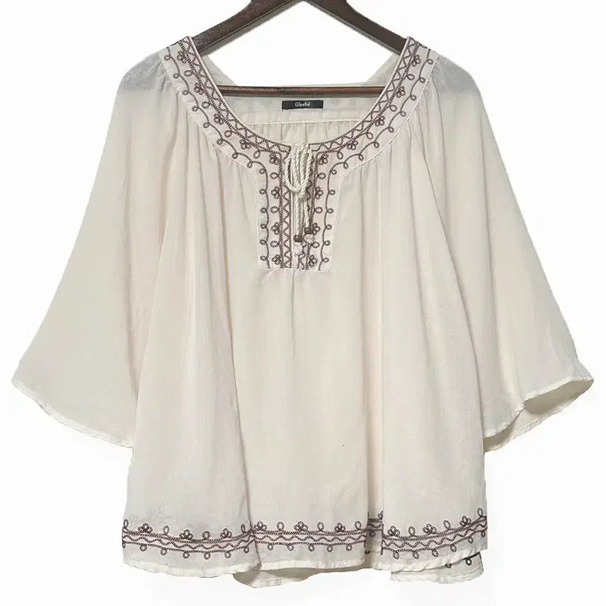 [BUNJANG] Japanese Vintage Embroidered Ribbon A-Line Blouse / 일본빈티지 자수리본끈 A라인얇은셔츠블라우스티 모리걸하구미룩갸루y2k 히피