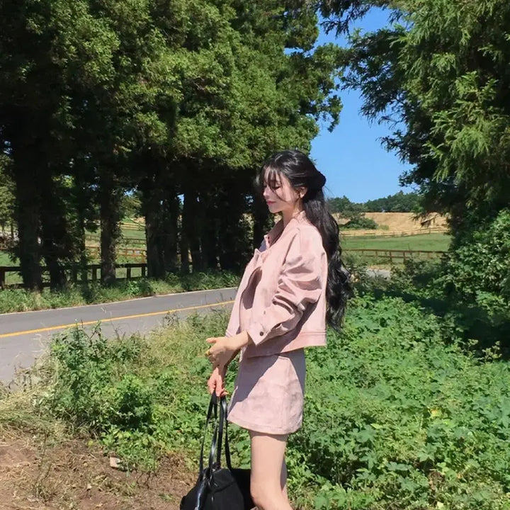 [BUNJANG] 메이윤(MAYOON) 스웨이드 셋업 핑크 새상품 / 메이윤 스웨이드 셋업 핑크 새상품