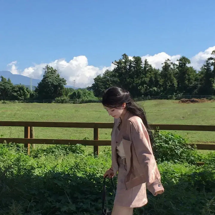 [BUNJANG] 메이윤(MAYOON) 스웨이드 셋업 핑크 새상품 / 메이윤 스웨이드 셋업 핑크 새상품