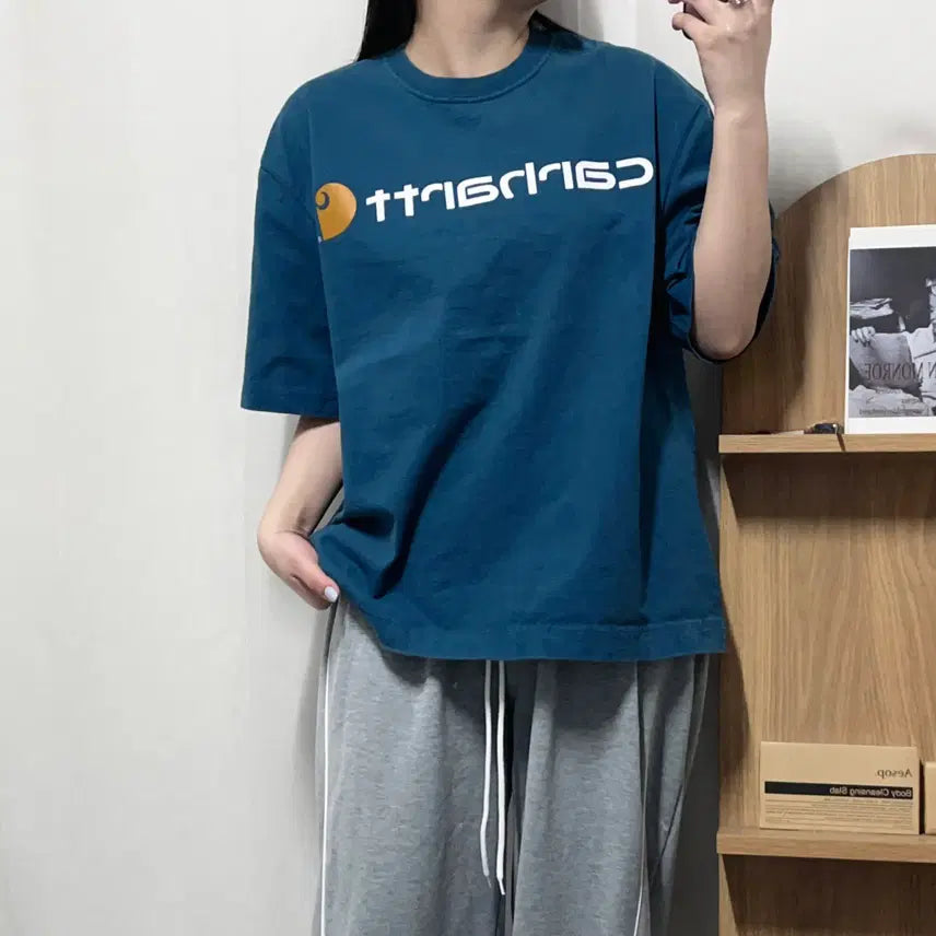 [BUNJANG] Carhartt Teal Big Logo Short Sleeve T-Shirt Original L / [정품] 칼하트 청록 빅로고 반팔티 [ 오리지널L ]