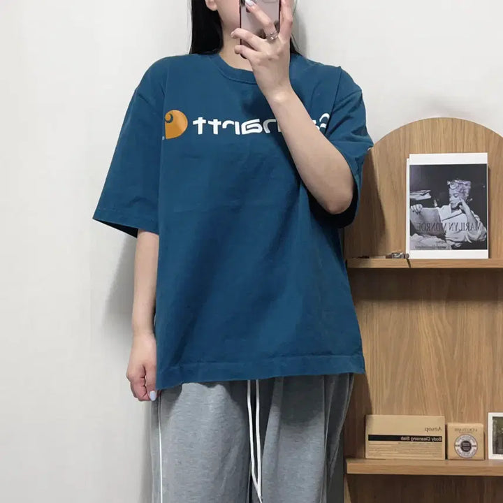 [BUNJANG] Carhartt Teal Big Logo Short Sleeve T-Shirt Original L / [정품] 칼하트 청록 빅로고 반팔티 [ 오리지널L ]
