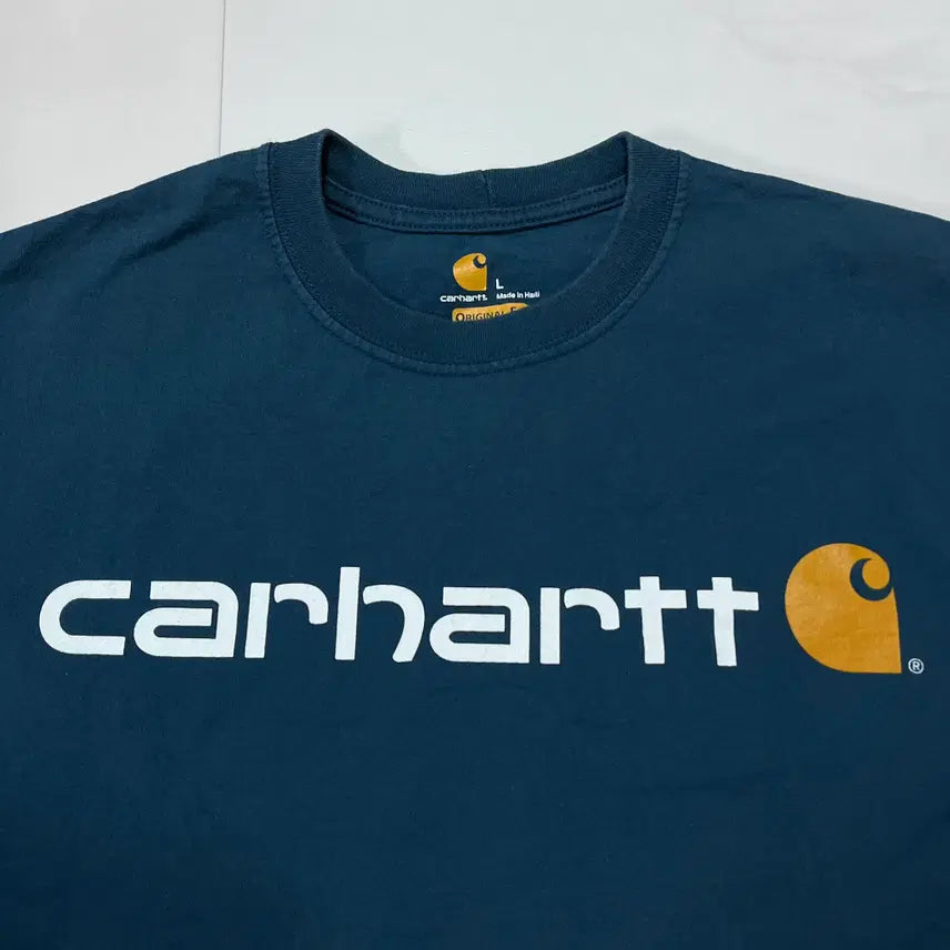 [BUNJANG] Carhartt Teal Big Logo Short Sleeve T-Shirt Original L / [정품] 칼하트 청록 빅로고 반팔티 [ 오리지널L ]