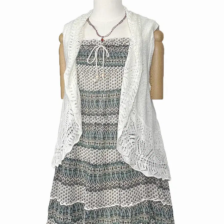 [BUNJANG] Japanese Vintage Punching Ruffle Wave Open Vest (Ivory) / 일본빈티지 펀칭러플물결 오픈베스트조끼 아이보리모리걸하구미룩갸루y2k 히피