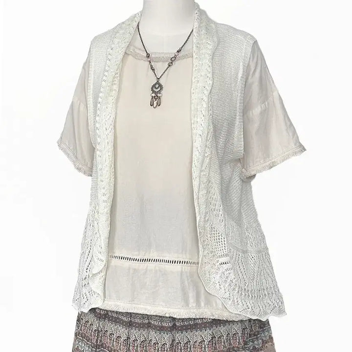 [BUNJANG] Japanese Vintage Punching Ruffle Wave Open Vest (Ivory) / 일본빈티지 펀칭러플물결 오픈베스트조끼 아이보리모리걸하구미룩갸루y2k 히피