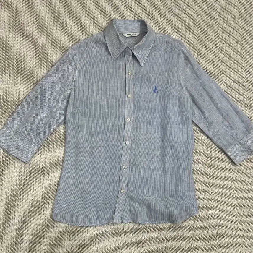 [BUNJANG] Beanpole Linen Stripe 7-Sleeve Shirt / 빈폴 린넨 스트라이프 7부 셔츠